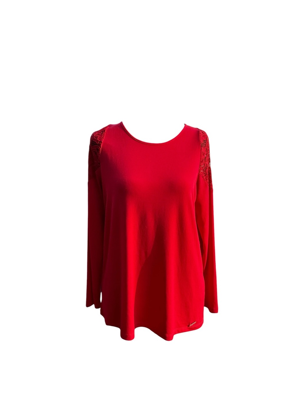 Ivanka Trump Red Long-Sleeve Top with Lace Shoulder Accents